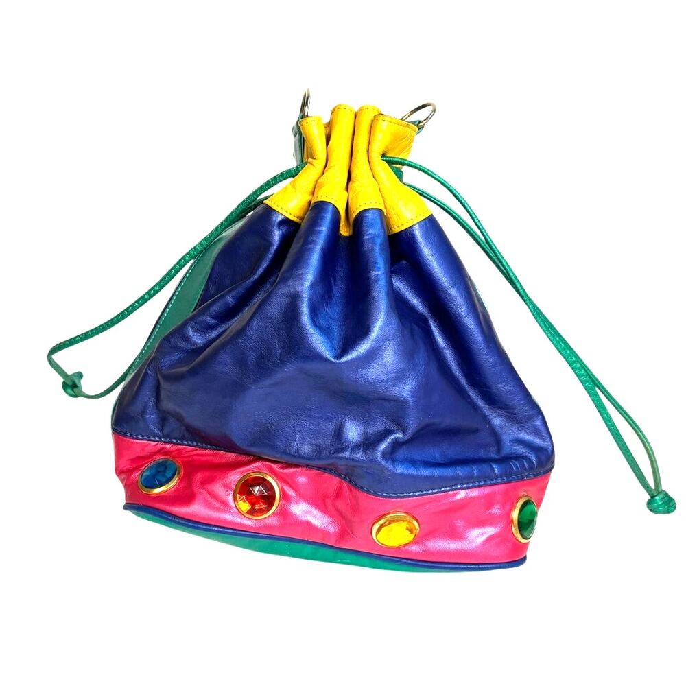 Vintage Samir Colorblock Leather Bucket Purse Bejeweled 80s Bag
